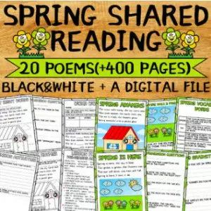 Spring Shared Reading with 20 Poems and Lesson Plans Printable and Digital