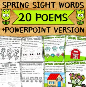 20 Spring Poems Sight Words Poetry Unit Activity for Kindergarten and 1st Grade